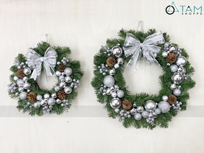 Vòng nguyệt quế Noel nhiều châu ĐK 40 - 55cm [Cổ điển - 3 màu] VNGQ-X-46